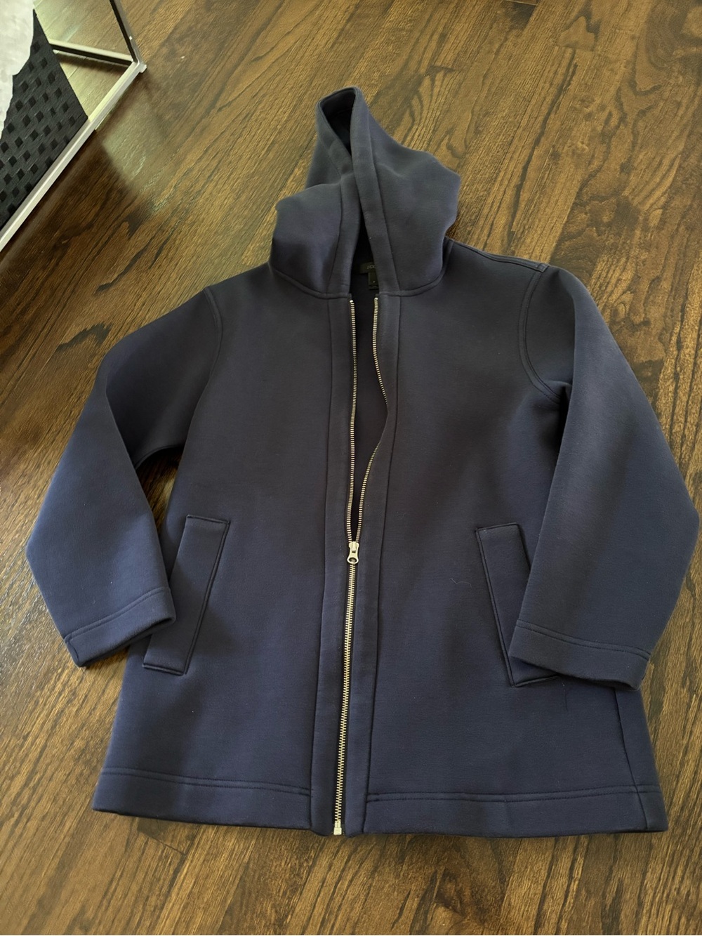 J. Crew Navy Hooded Zip-Front Coat